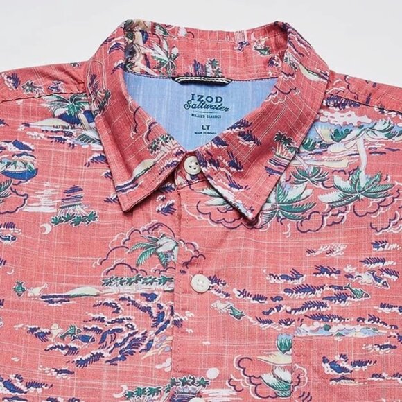 IZOD Saltwater Dockside Chambray Short Sleeve Button Down Shirt Men’s M - Picture 2 of 8